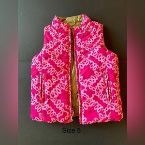 Lilly Pulitzer girls hot pink and gold size 5 reversible puffer vest